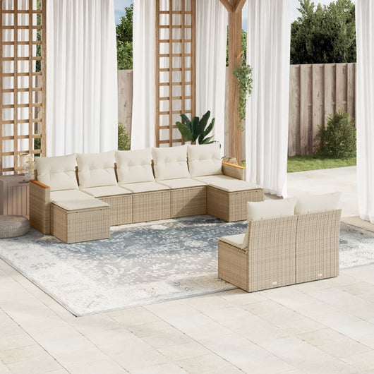 Set Divano da Giardino 9 pz con Cuscini Beige in Polyrattan 3258775