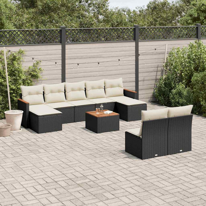 Set Divani da Giardino 10pz con Cuscini in Polyrattan Nero 3258780