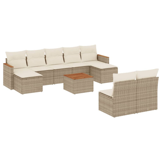 Set Divano da Giardino 10 pz con Cuscini Beige in Polyrattan