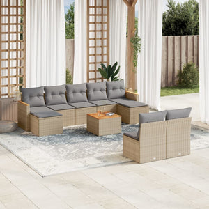 Set Divano da Giardino 10 pz con Cuscini Beige in Polyrattan