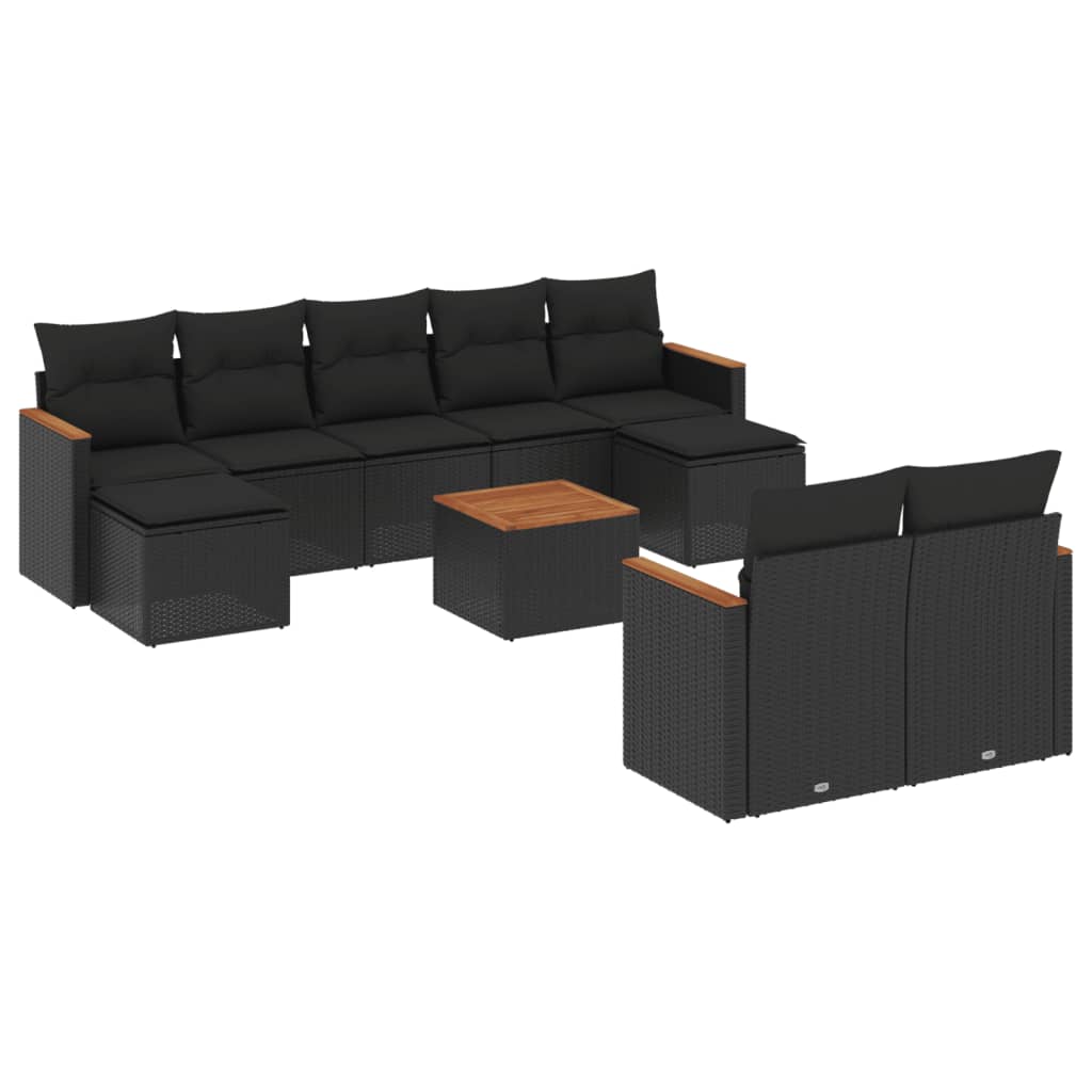 Set Divani da Giardino 10pz con Cuscini in Polyrattan Nero 3258807