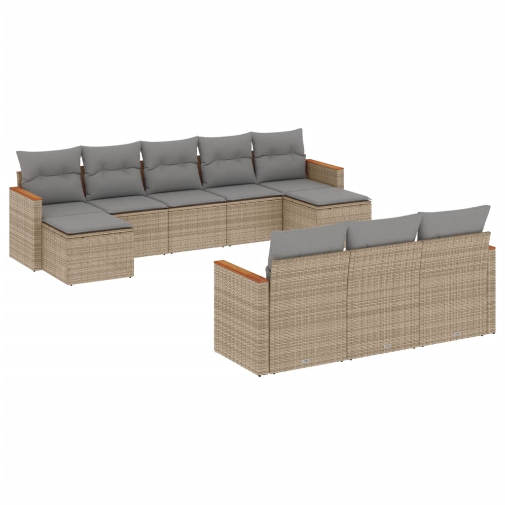 Set Divano da Giardino 10 pz con Cuscini Beige in Polyrattan