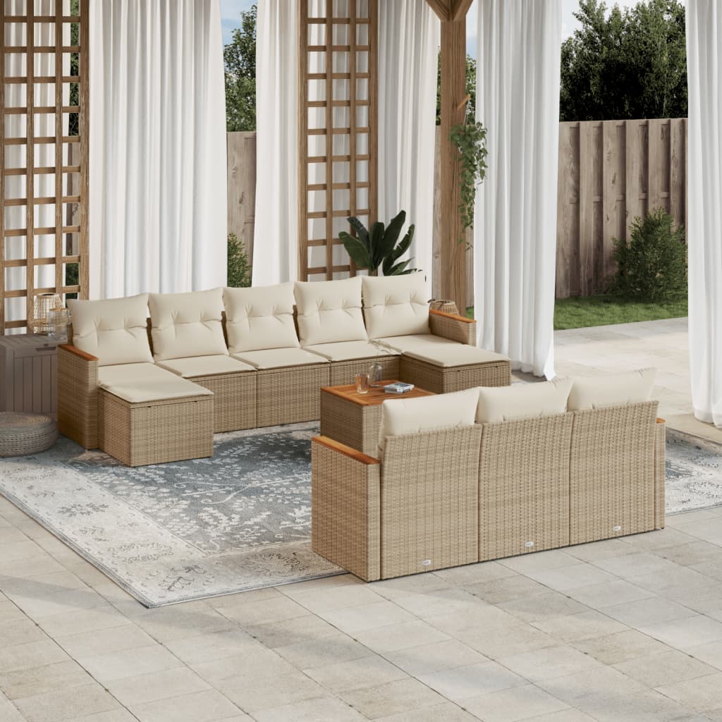 Set Divani da Giardino 11 pz con Cuscini Beige in Polyrattan 3258824