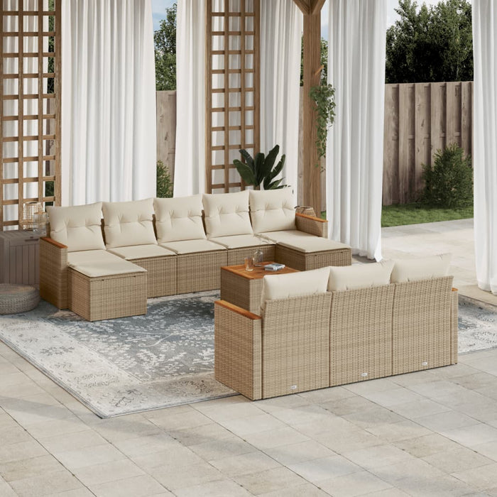 Set Divani da Giardino 11 pz con Cuscini Beige in Polyrattan 3258824