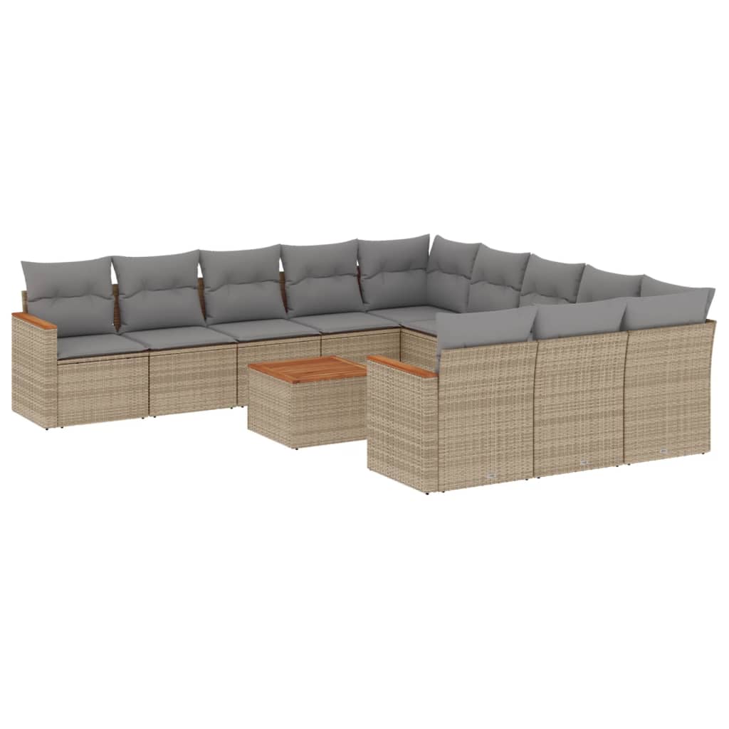 Set Divani da Giardino 12 pz con Cuscini Beige in Polyrattan