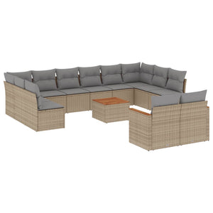 Set Divano da Giardino 13 pz con Cuscini Beige in Polyrattan