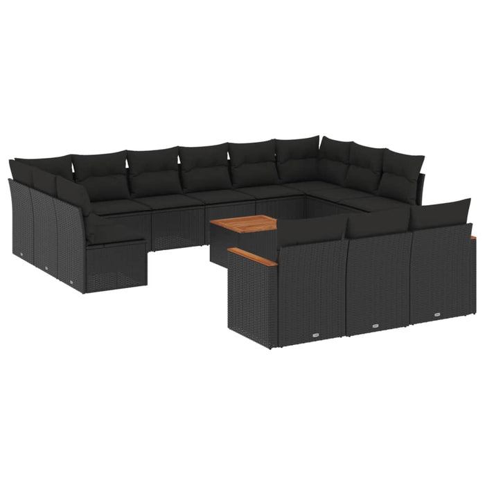Set Divani da Giardino 14pz con Cuscini in Polyrattan Nero 3258863