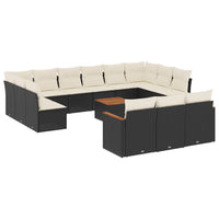 Set Divani da Giardino 14pz con Cuscini in Polyrattan Nero