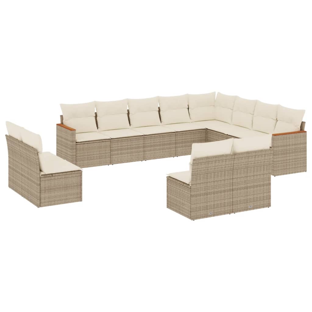 Set Divani da Giardino 12 pz con Cuscini Beige in Polyrattan