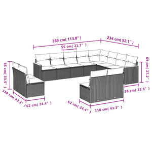 Set Divani da Giardino 12 pz con Cuscini Grigio in Polyrattan 3258875