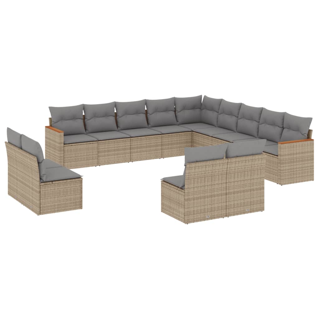 Set Divano da Giardino 13 pz con Cuscini Beige in Polyrattan 3258888