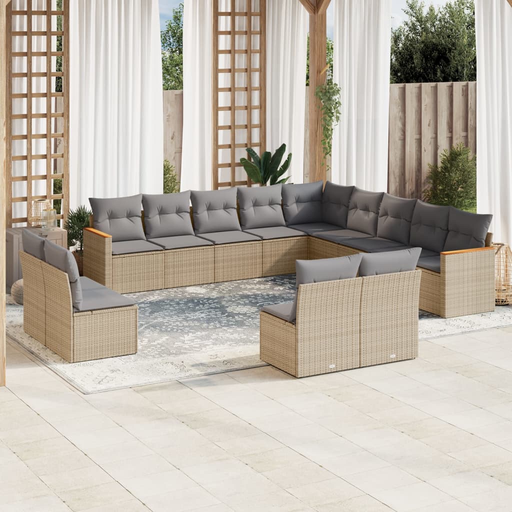 Set Divano da Giardino 13 pz con Cuscini Beige in Polyrattan 3258888