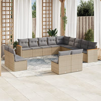 Set Divano da Giardino 13 pz con Cuscini Beige in Polyrattan 3258888