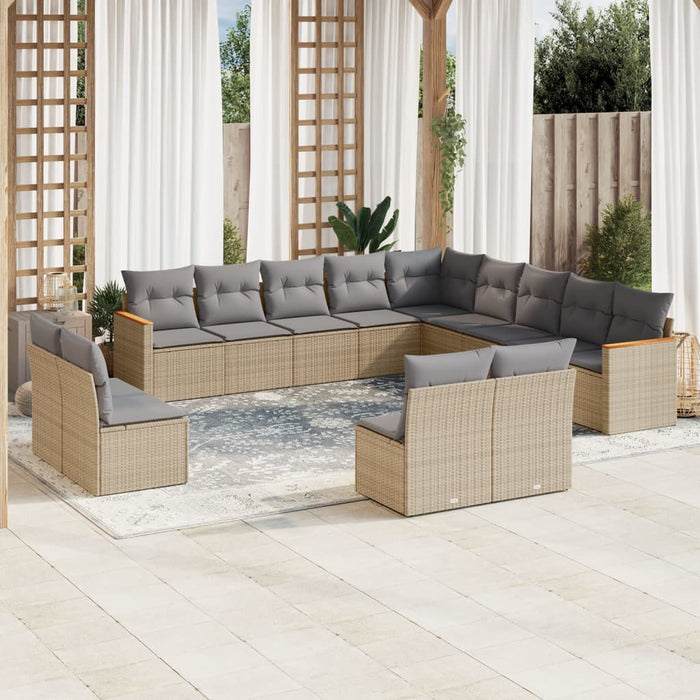 Set Divano da Giardino 13 pz con Cuscini Beige in Polyrattan 3258888