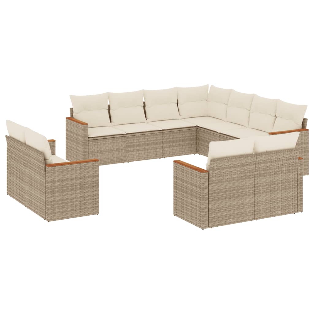 Set Divani da Giardino 11 pz con Cuscini Beige in Polyrattan
