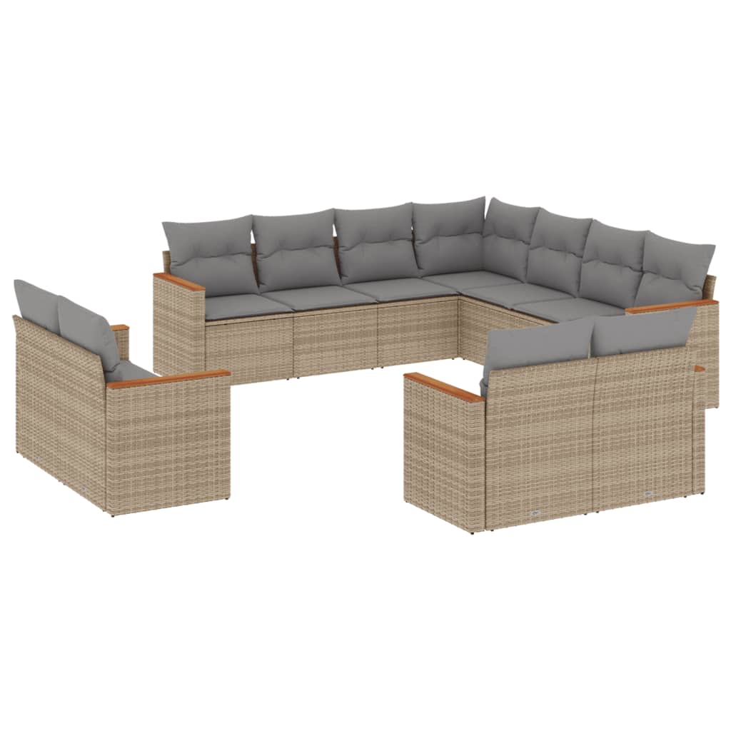 Set Divani da Giardino 11 pz con Cuscini Beige in Polyrattan 3258902