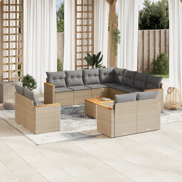 Set Divani da Giardino 12 pz con Cuscini Beige in Polyrattan