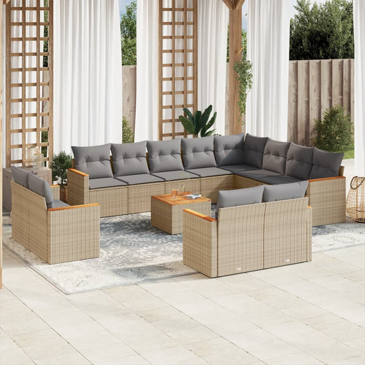 Set Divano da Giardino 13 pz con Cuscini Beige in Polyrattan