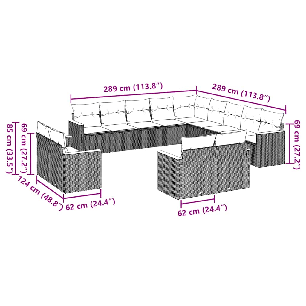 Set Divani da Giardino 13pz con Cuscini Nero in Polyrattancod mxl 116263