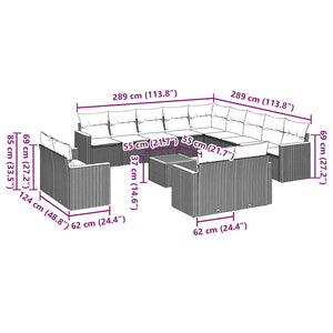 Set Divani da Giardino 14pz con Cuscini in Polyrattan Nero