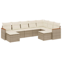 Set Divano da Giardino 9 pz con Cuscini Beige in Polyrattan