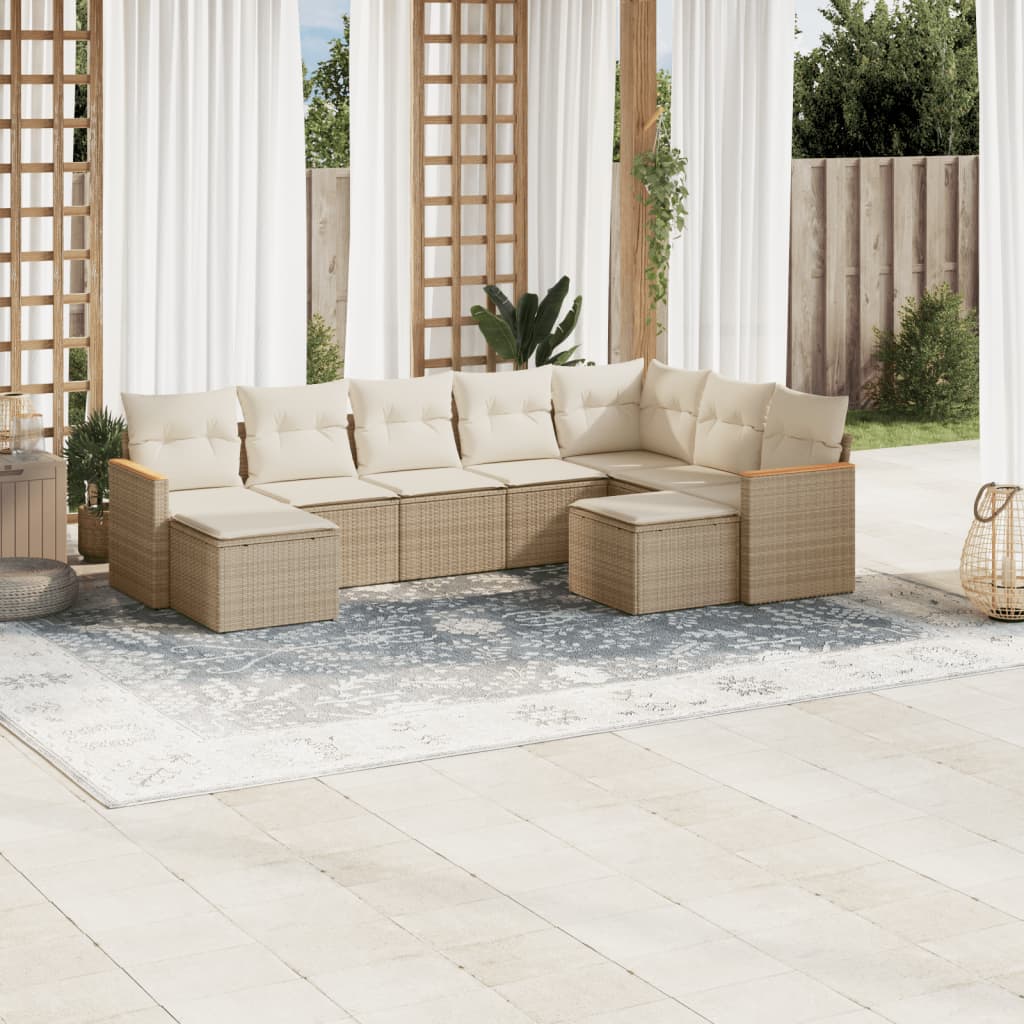 Set Divano da Giardino 9 pz con Cuscini Beige in Polyrattan 3258943