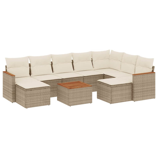 Set Divano da Giardino 10 pz con Cuscini Beige in Polyrattan 3258950