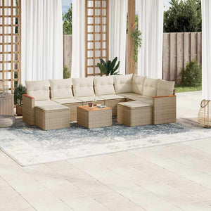 Set Divano da Giardino 10 pz con Cuscini Beige in Polyrattan 3258950