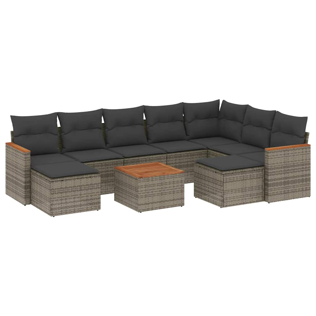 Set Divano da Giardino 10 pz con Cuscini Grigio in Polyrattan 3258952
