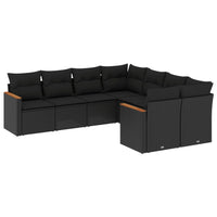 Set Divani da Giardino con Cuscini 8 pz Nero in Polyrattan 3258954