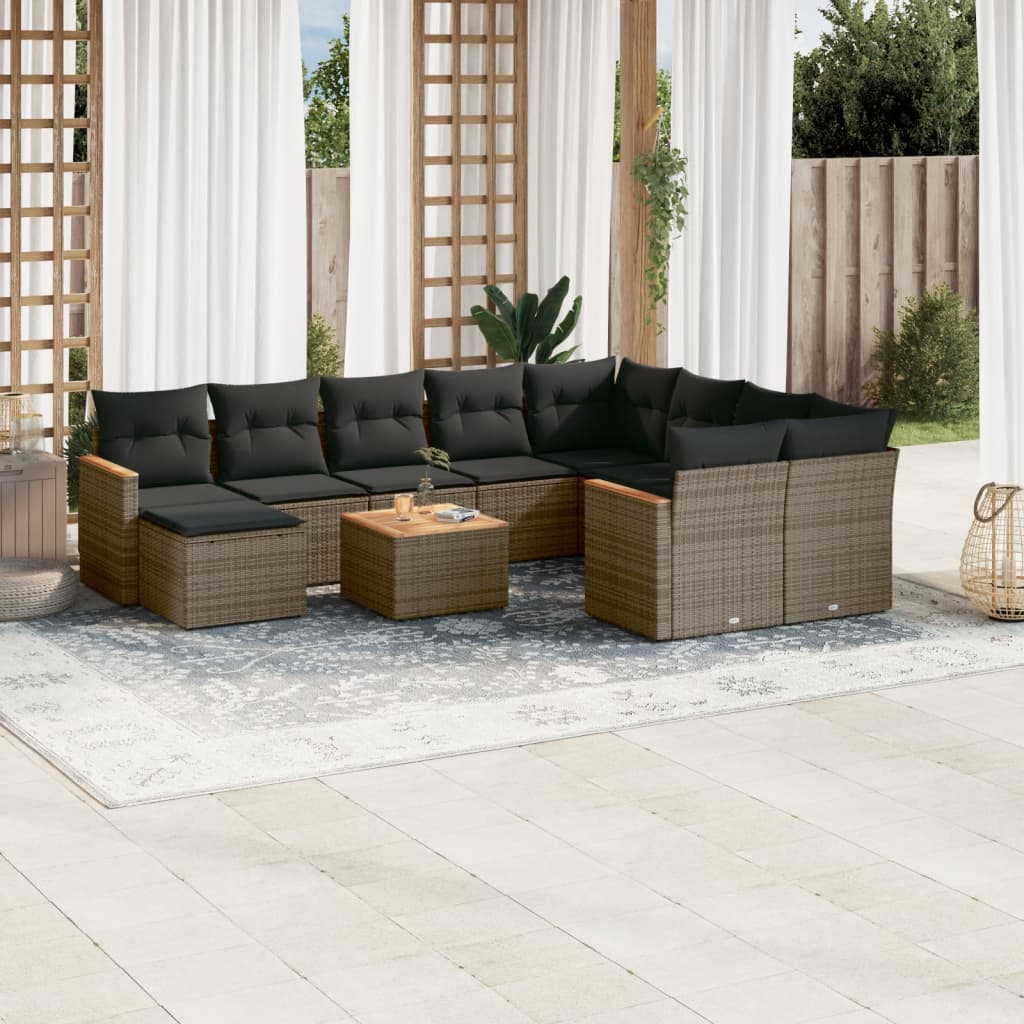Set Divani da Giardino 11 pz con Cuscini in Polyrattan Grigio 3258966