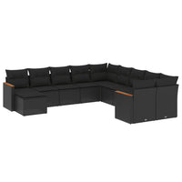 Set Divani da Giardino 11 pz con Cuscini in Polyrattan Nero