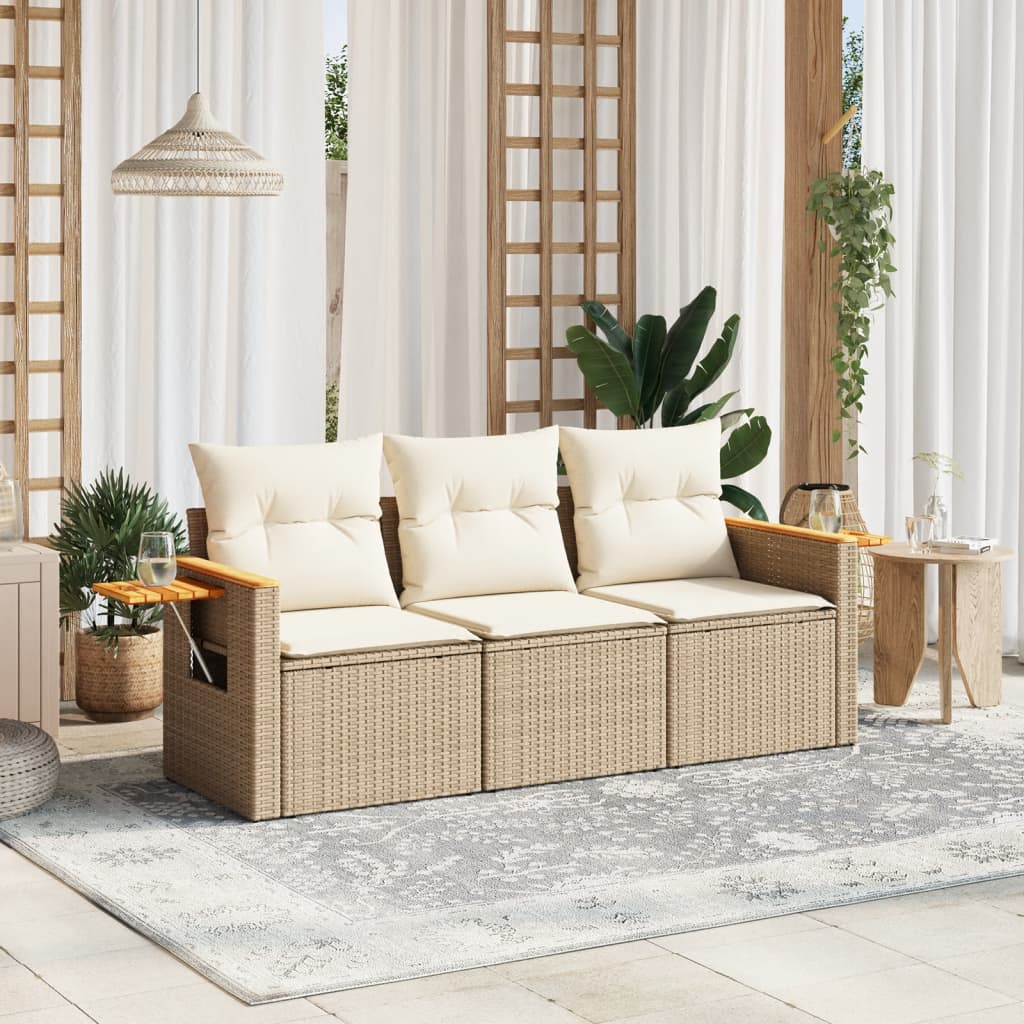 Set Divano da Giardino 3 pz con Cuscini-Sofa da Giardino-Divanetto da esterno Beige in Polyrattan 775635