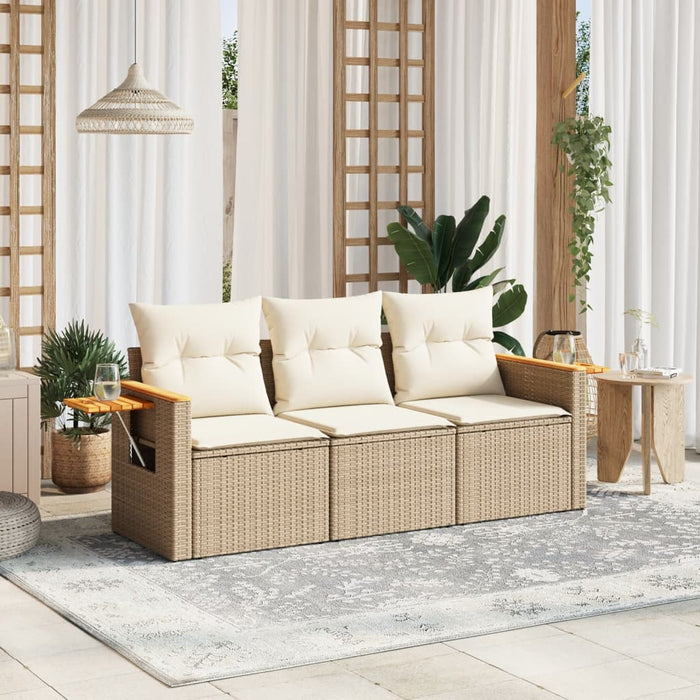 Set Divano da Giardino 3 pz con Cuscini Beige in Polyrattan 3258999