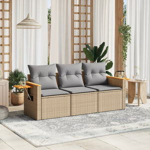 Set Divano da Giardino 3 pz con Cuscini-Sofa da Giardino-Divanetto da esterno Beige in Polyrattan 164364
