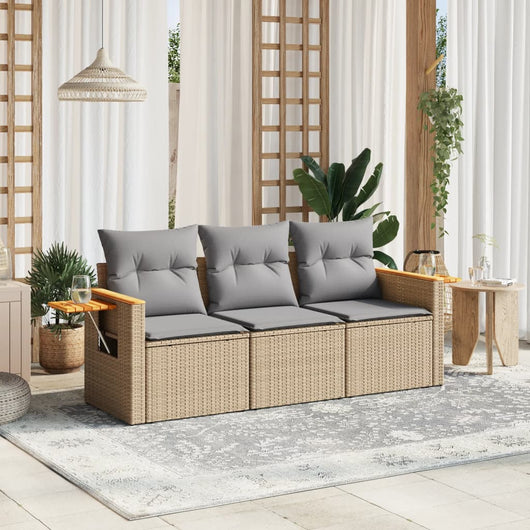 Set Divano da Giardino 3 pz con Cuscini-Sofa da Giardino-Divanetto da esterno Beige in Polyrattan 164364