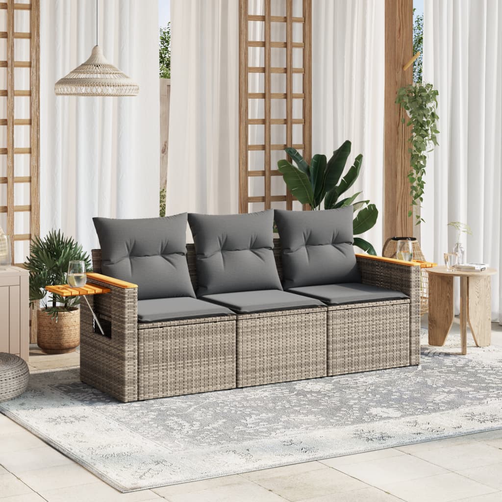 Set Divani da Giardino 3 pz con Cuscini Grigio in Polyrattan