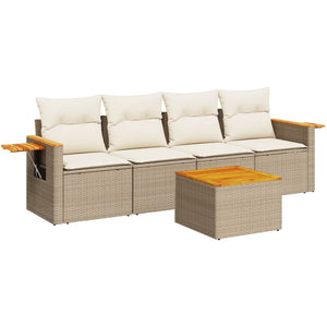 Set Divano da Giardino 5 pz con Cuscini Beige in Polyrattan 3259020