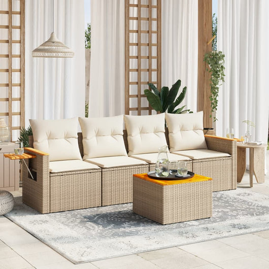 Set Divano da Giardino 5 pz con Cuscini Beige in Polyrattan 3259020