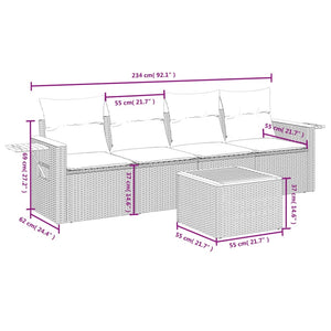 Set Divano da Giardino 5 pz con Cuscini Grigio in Polyrattan