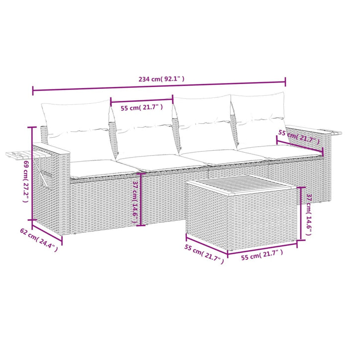 Set Divano da Giardino 5 pz con Cuscini Grigio in Polyrattan