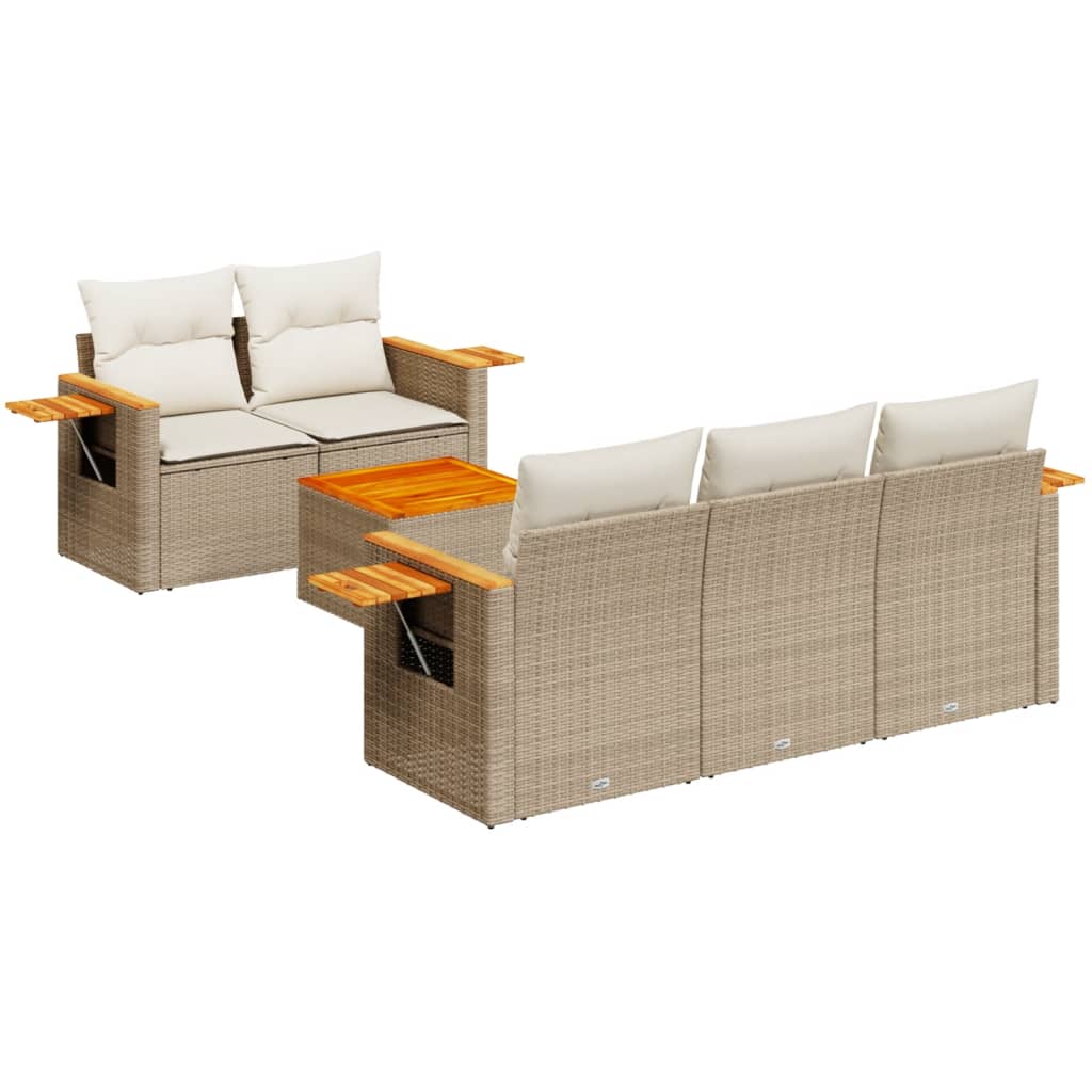 Set Divano da Giardino 6 pz con Cuscini Beige in Polyrattan 3259027