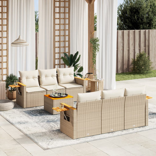 Set Divani da Giardino 7 pz con Cuscini Beige in Polyrattan 3259034