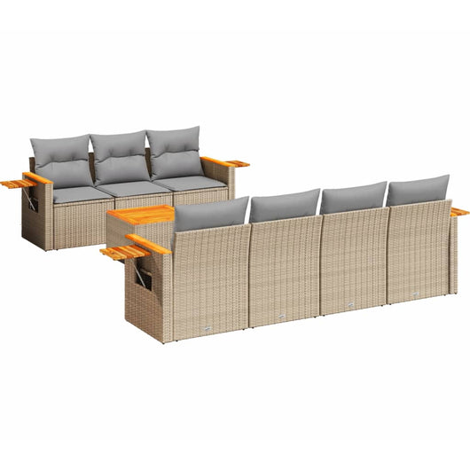 Set Divano da Giardino 8 pz con Cuscini Beige in Polyrattan
