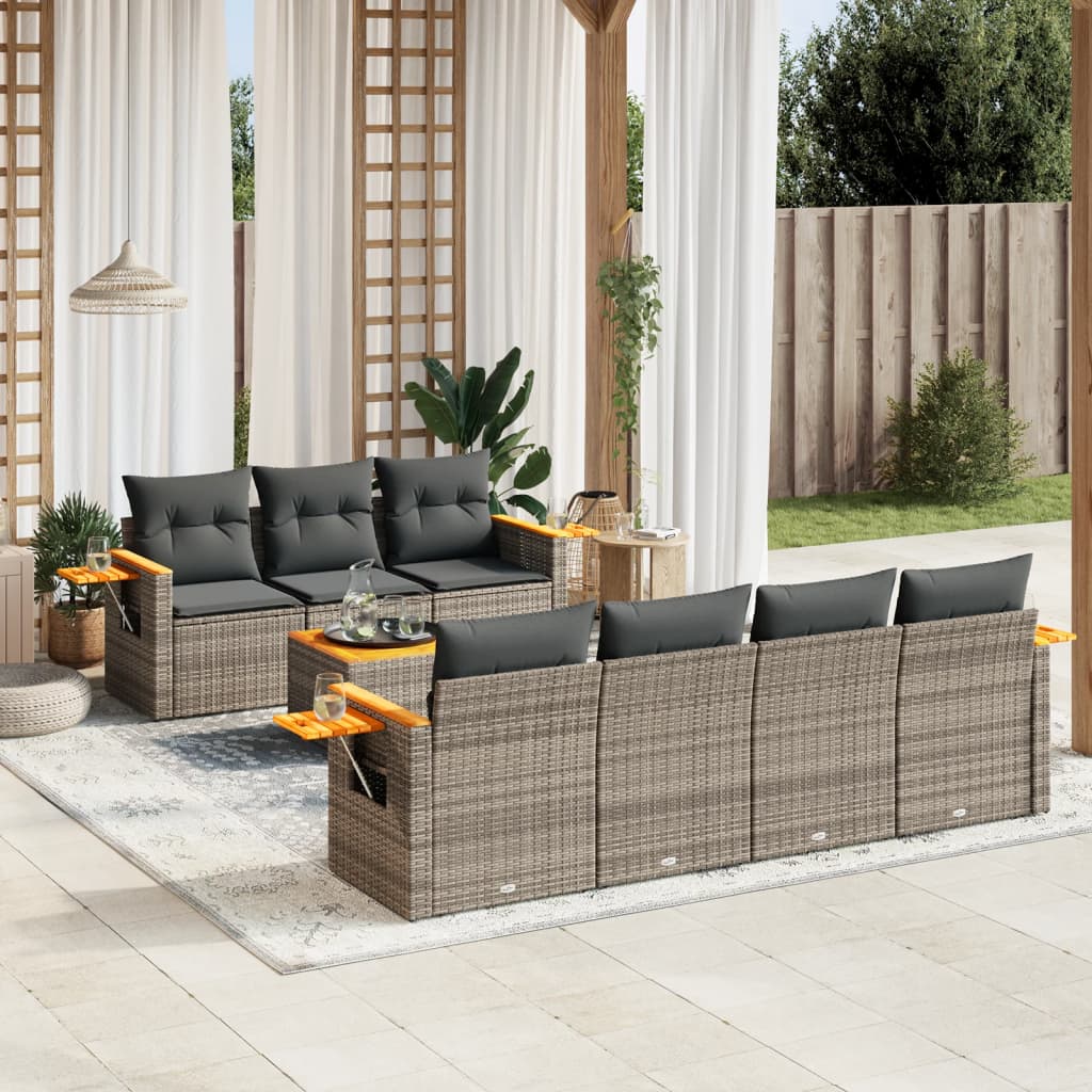 Set Divano da Giardino 8 pz con Cuscini Grigio in Polyrattan 3259050