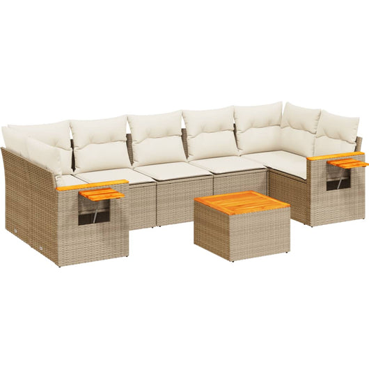 Set Divano da Giardino 8 pz con Cuscini Beige in Polyrattan