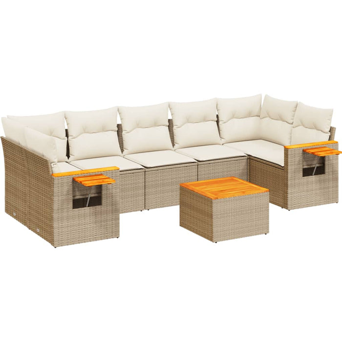 Set Divano da Giardino 8 pz con Cuscini Beige in Polyrattan
