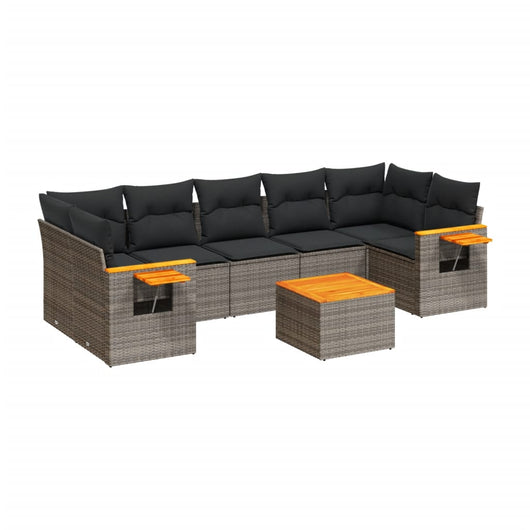 Set Divano da Giardino 8 pz con Cuscini Grigio in Polyrattan