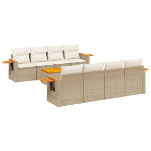 Set Divano da Giardino 9 pz con Cuscini Beige in Polyrattan 3259062