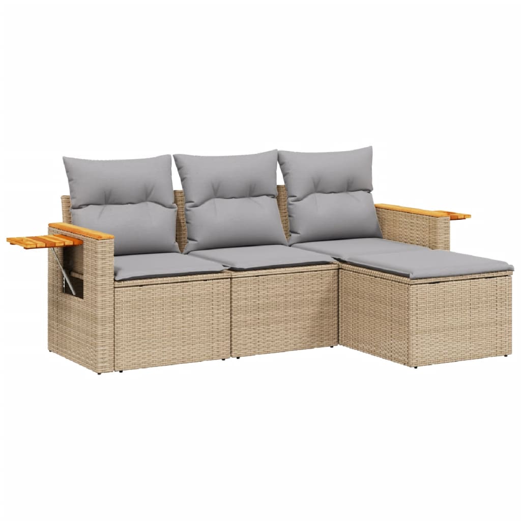 Set Divano da Giardino 4 pz con Cuscini-Sofa da Giardino-Divanetto da esterno Beige in Polyrattan 867339